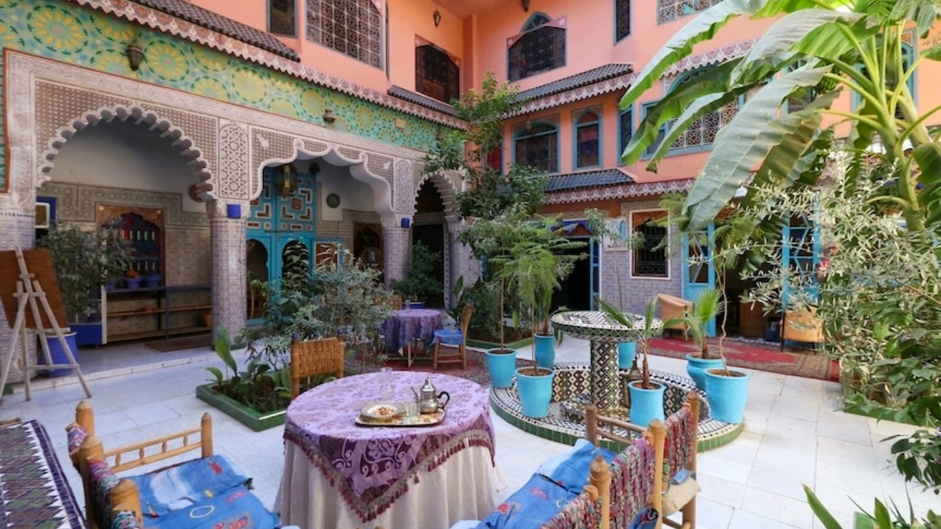 Affordable riad in Marrakech - Riad Carole with vibrant courtyard and traditional Moroccan decor.