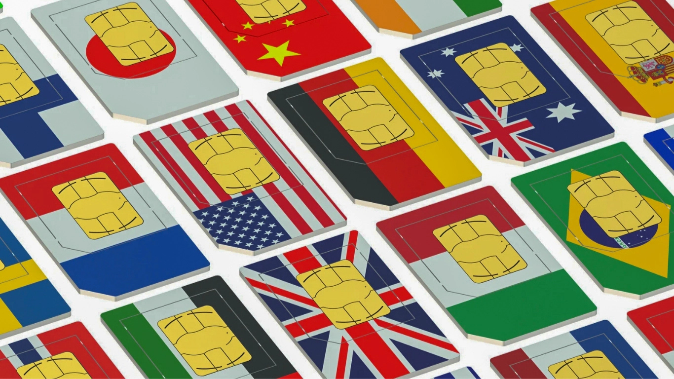Collection of eSIM cards from various countries, highlighting options for the cheapest eSIM for Marrakech travel