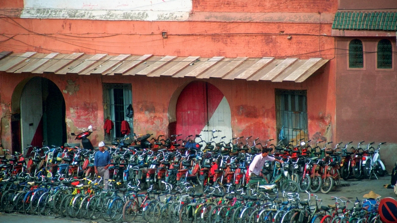 Bicycles parked in Marrakech, highlighting eco-friendly and affordable transportation options for tourists.