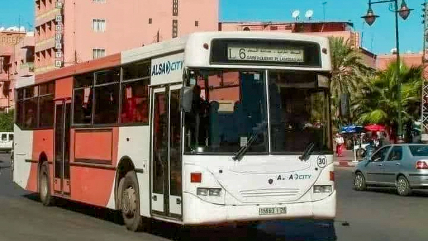 ALSA bus in Marrakech, showcasing cheapest public transportation options for travelers.