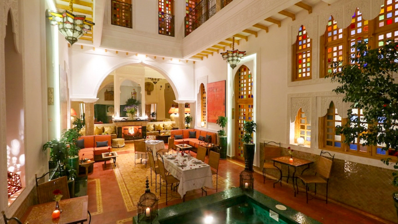 Luxury riads in Marrakech: Riad Andalla Spa featuring elegant interiors and a serene atmosphere.