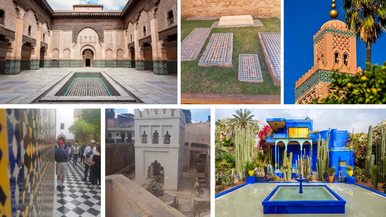 https://web.facebook.com/profile.php?id=61557869439012&locale=ar_AR#:~:text=Collage%20of%20top%20historical%20sites%20in%20Marrakech%2C%20featuring%20Ben%20Youssef%20Madrasa%2C%20Saadian%20Tombs%2C%20Koutoubia%20Mosque%2C%20El%20Badi%20Palace%2C%20Almoravid%20Koubba%2C%20and%20Majorelle%20Garden%20with%20vibrant%20Moroccan%20architecture%20and%20tilework.